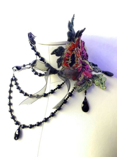 Black Deep Dramatic Pearl Choker with Lace